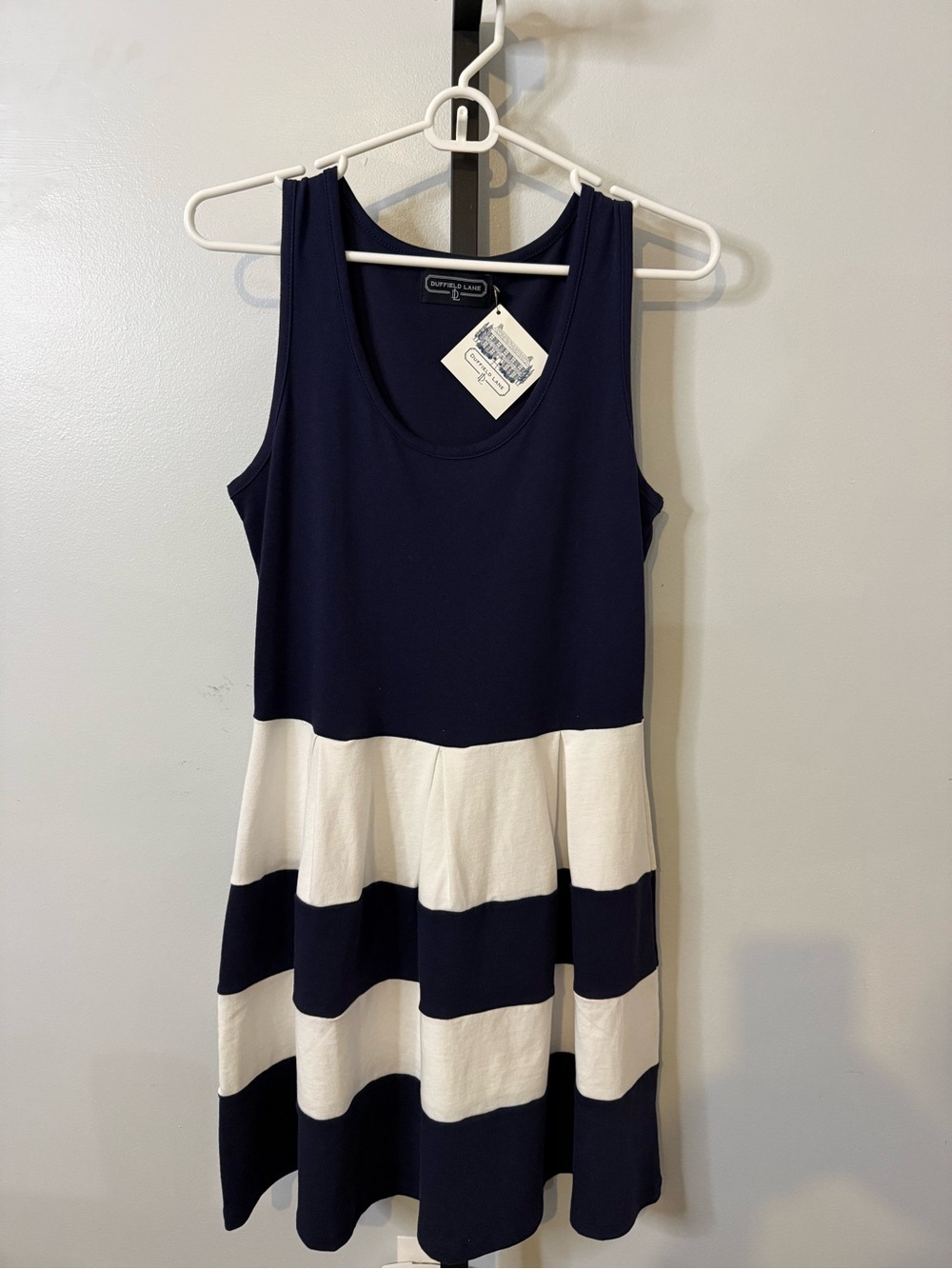 Women’s Small Duffield Lane Navy and White Striped Tank Dress with Pockets